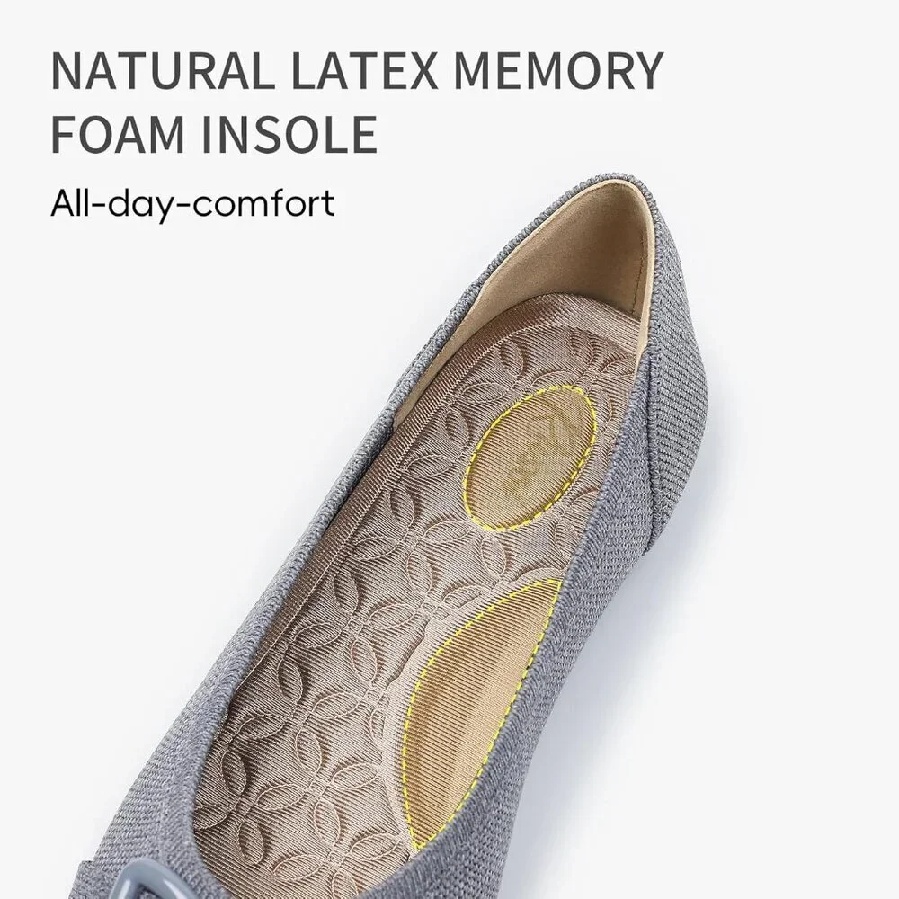 🆕 Women's Pointed Toe Flats Arch Support Dress Shoes Work Causal Ballets Grey